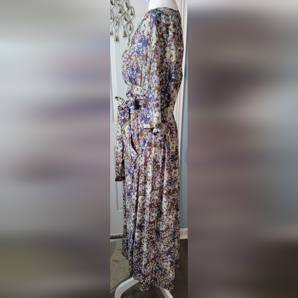 & Other Stories Relaxed Wrap Maxi Dress Womens 6 Brown & Multi Floral Silk Blend - Picture 3 of 16